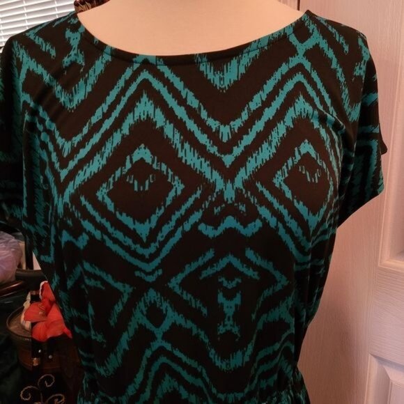 2 Bundle Ellen Tracy Dress Blue Green Black Medium Summer Cottagecore Summer - Picture 4 of 11